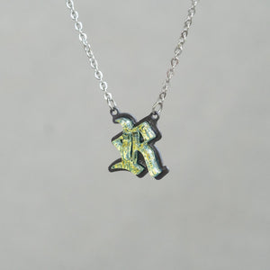 Initial letter Necklace R Old English Font Gold color Fused Dichroic Glass on a Stainless Steel base