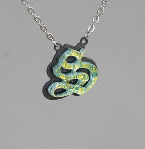 Initial letter Necklace S Old English Font Gold color Fused Dichroic Glass on a Stainless Steel base