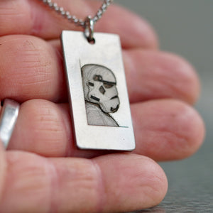 Stormtrooper helmat necklace laser engraved 3d design stainless steel pendant handmade in usa
