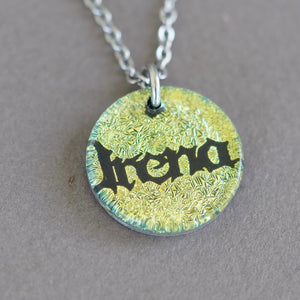Gold Name Necklace, Personalized fused Dichroic Glass pendant, Nameplate Necklace, Custom Name Necklace, Personalized Jewelry for Women