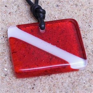 Scuba Diving Necklace down flag scuba jewelry made with art glass - Zulasurfing Jewelry
 - 1