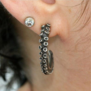 Octopus tentacle Earrings silver hoop - Zulasurfing Jewelry
 - 3