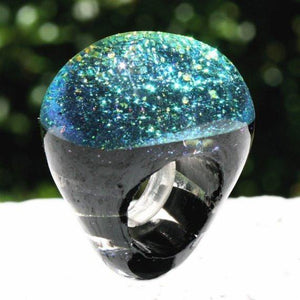 Amazing Glass Ring Chunky Round Dichroic Glass ring gold color size 8 - Zulasurfing Jewelry
 - 3