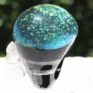Amazing Glass Ring Chunky Round Dichroic Glass ring gold color size 8 - Zulasurfing Jewelry
 - 5