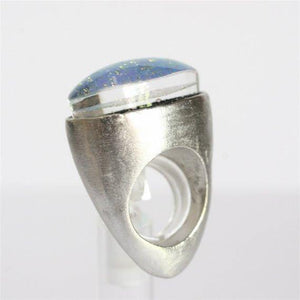 Amazing Rhodium Plated Ring with Fused Dichroic Glass Gold Color size 6 - Zulasurfing Jewelry
 - 2
