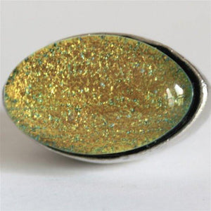Amazing Rhodium Plated Ring with Fused Dichroic Glass Gold Color size 6 - Zulasurfing Jewelry
 - 3