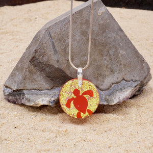 Hawaiian Sea Turtle Jewelry Fused Dichroic Glass Pendant