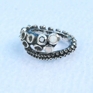 Silver Octopus tentacle ring a black diamond & stones - Zulasurfing Jewelry
 - 4