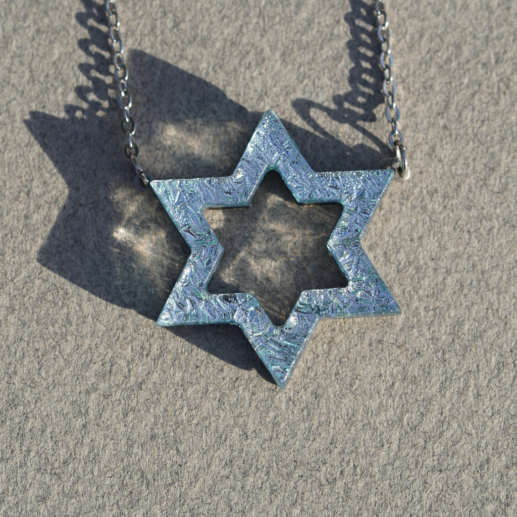 Magen david necklace made fused dichroic glass
