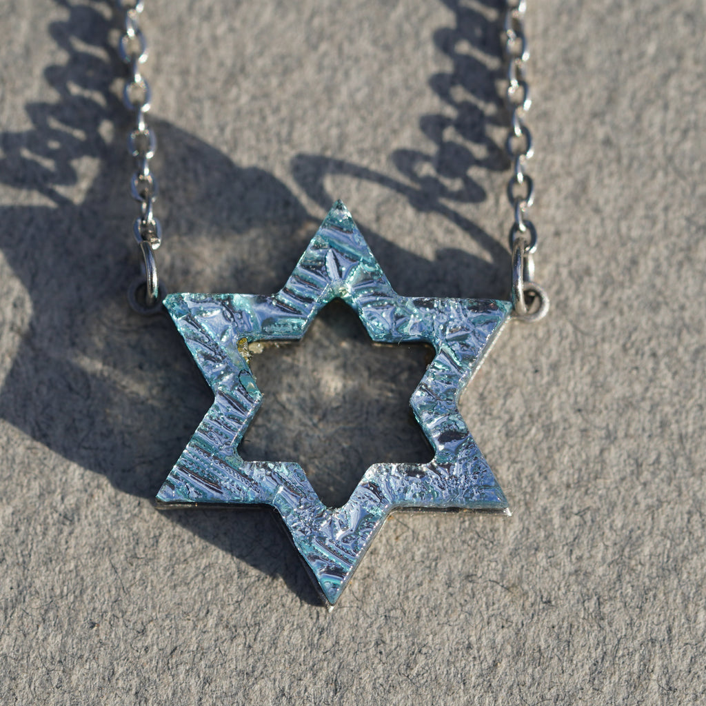 star of David pendant made of dichroic glass