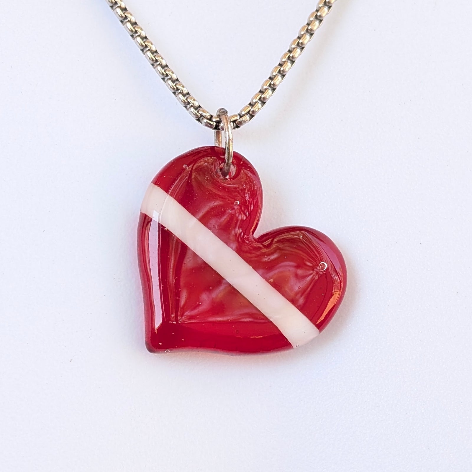 Scuba Diving Mothers Day Gift Necklace Down Flag Heart shape Pendant Fused Glass