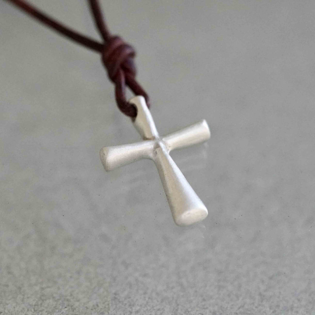 Religious Jewelry Collection Pewter Cross Pendant Handmade Christian Necklace Premium Leather Design Sacred Symbol Accessory Perfect Mens Gift Traditional Faith Piece Adjustable Length Special Dad Present Holiday Gift Essential Daily Wear