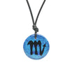 Scorpio zodiac necklace, round turquoise dichroic glass pendant