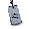 Hawaiian petroglyph Running Man rectangle dichroic glass pendant