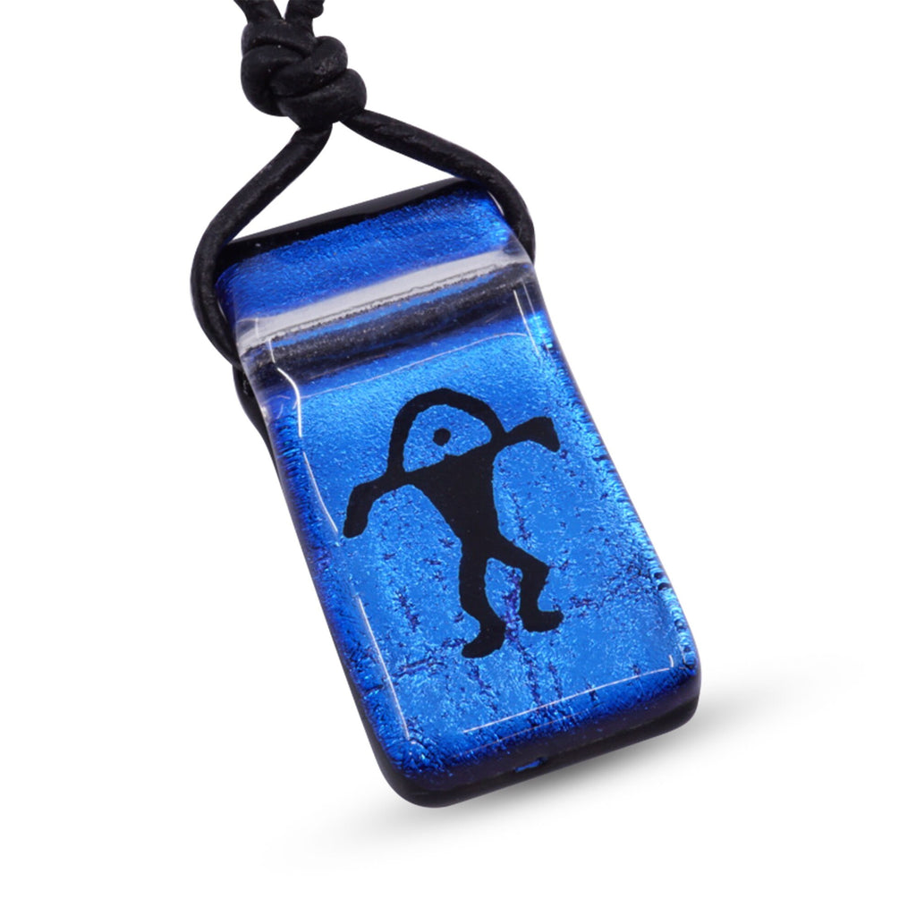 Hawaiian petroglyph Rainbow Man rectangle dichroic glass pendant
