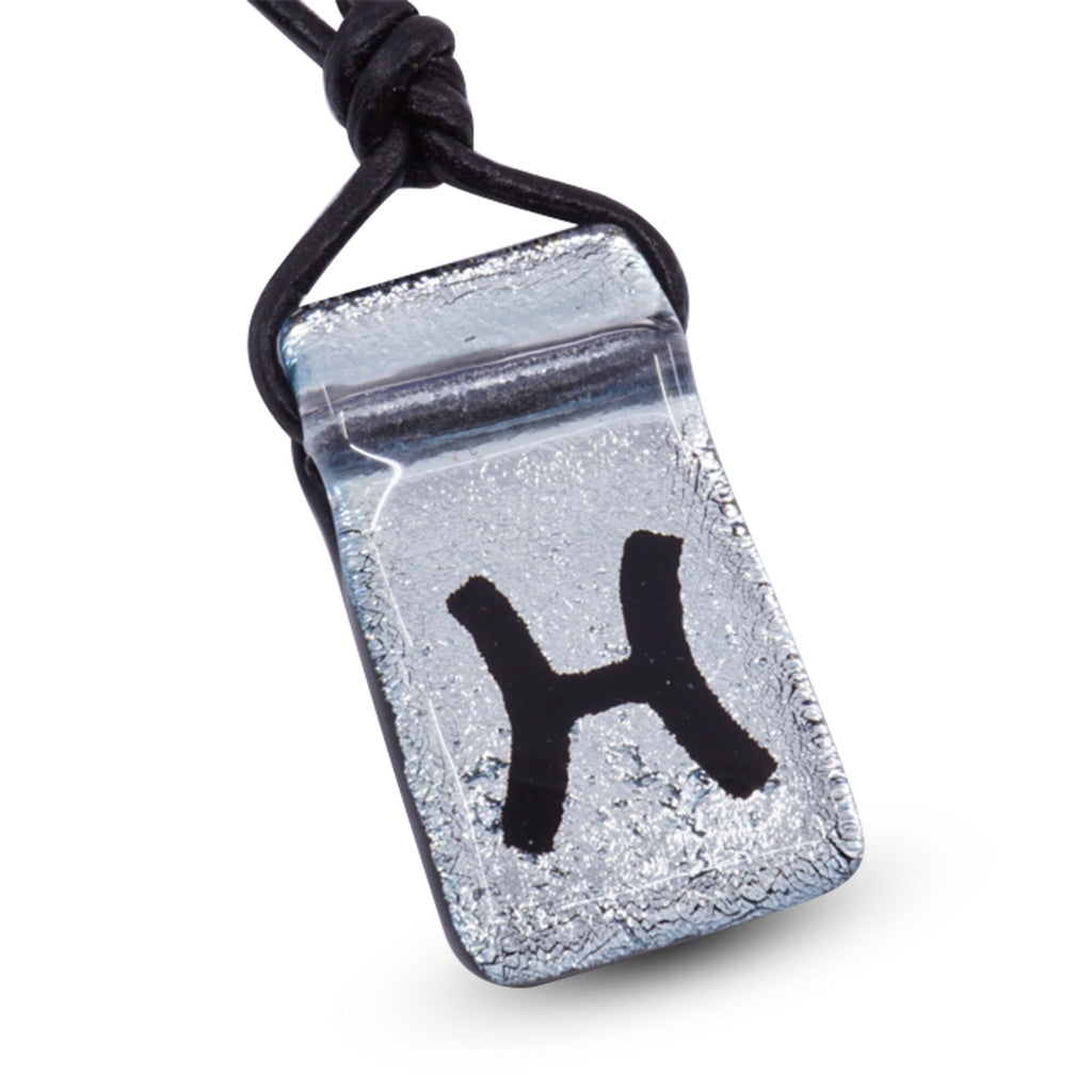Pisces zodiac necklace, rectangle with glass loop silver dichroic glass pendant