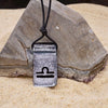 Libra zodiac necklace, rectangle with glass loop silver dichroic glass pendant