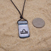 Libra zodiac necklace, rectangle with glass loop silver dichroic glass pendant