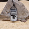 Scorpio zodiac necklace, rectangle with glass loop silver dichroic glass pendant