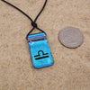 Libra zodiac necklace, rectangle with glass loop turquoise dichroic glass pendant
