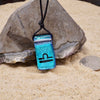 Libra zodiac necklace, rectangle with glass loop turquoise dichroic glass pendant