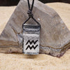 Aquarius zodiac necklace, rectangle with glass loop silver dichroic glass pendant