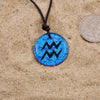 Aquarius zodiac necklace, round turquoise dichroic glass pendant
