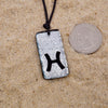 Pisces zodiac necklace, rectangle silver dichroic glass pendant