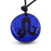 Leo zodiac necklace, round blue dichroic glass pendant