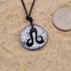 Leo zodiac necklace, round silver dichroic glass pendant