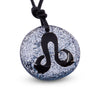 Leo zodiac necklace, round silver dichroic glass pendant