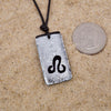 Leo zodiac necklace, rectangle silver dichroic glass pendant