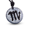 Scorpio zodiac necklace, round silver dichroic glass pendant
