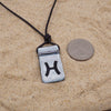 Pisces zodiac necklace, rectangle with glass loop silver dichroic glass pendant