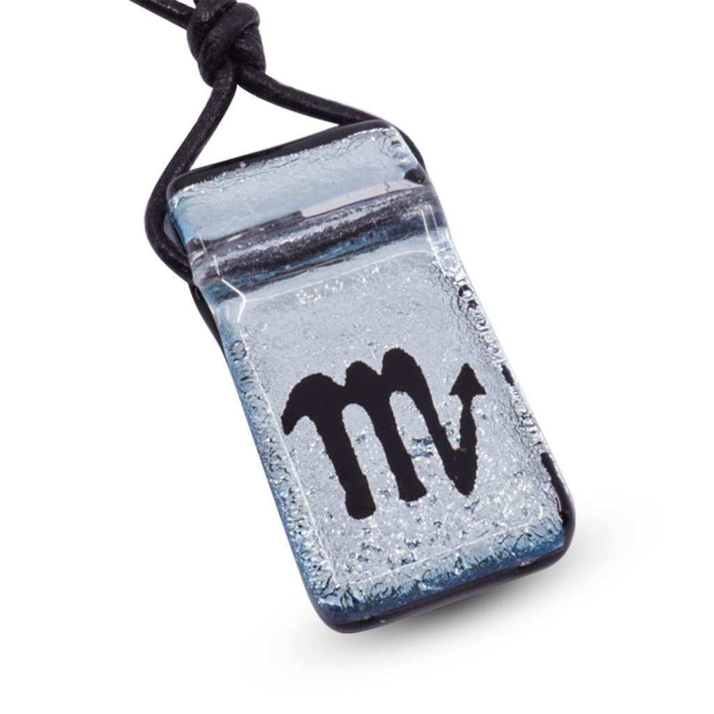 Scorpio zodiac necklace, rectangle with glass loop silver dichroic glass pendant