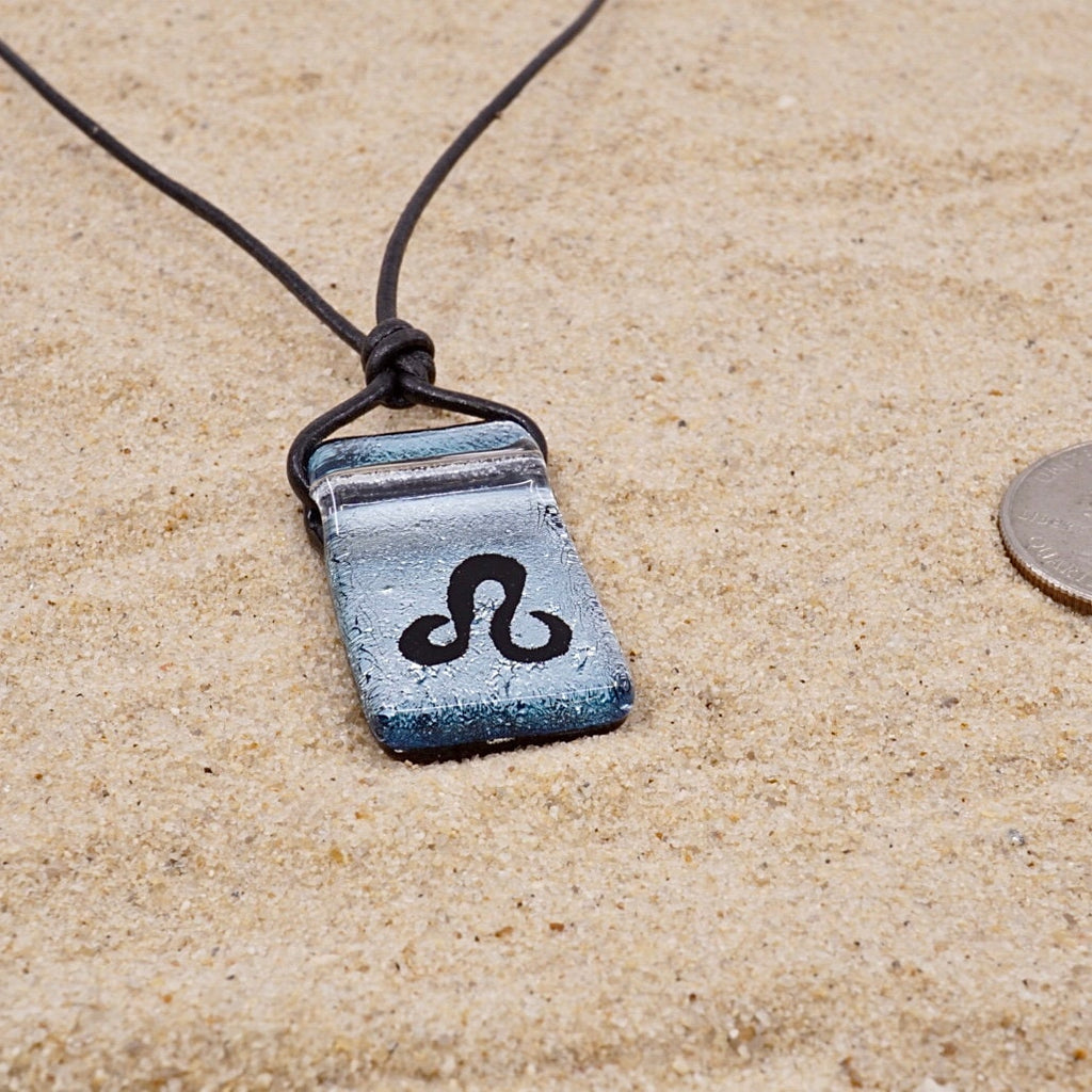 Leo zodiac necklace, rectangle with glass loop silver dichroic glass pendant