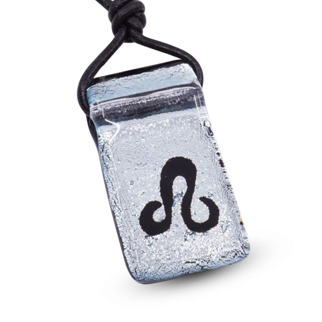 Leo zodiac necklace, rectangle with glass loop silver dichroic glass pendant