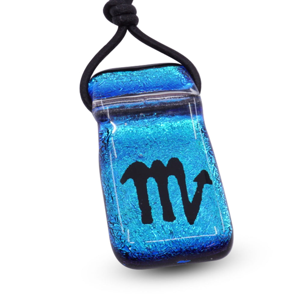 Scorpio zodiac necklace, rectangle with glass loop turquoise dichroic glass pendant