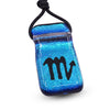 Scorpio zodiac necklace, rectangle with glass loop turquoise dichroic glass pendant