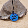 Aquarius zodiac necklace, round turquoise dichroic glass pendant