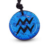 Aquarius zodiac necklace, round turquoise dichroic glass pendant