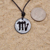 Scorpio zodiac necklace, round silver dichroic glass pendant