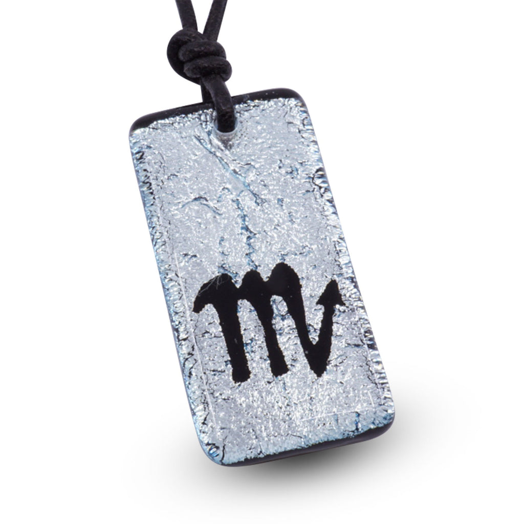 Scorpio zodiac necklace, rectangle silver dichroic glass pendant