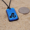 Leo zodiac necklace, rectangle turquoise dichroic glass pendant