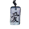 Love kanji rectangle dichroic glass pendant
