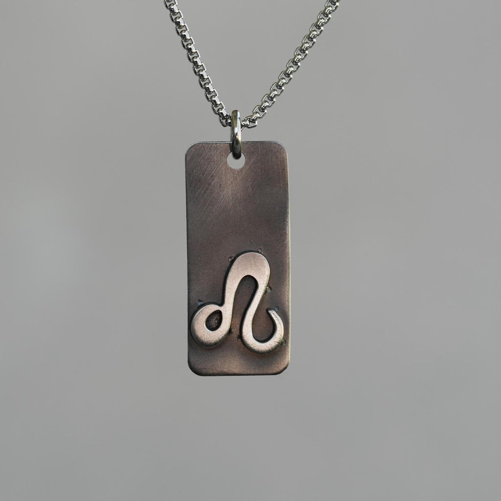 Leo zodiac necklace, rustic waterproof stainless steel pendant