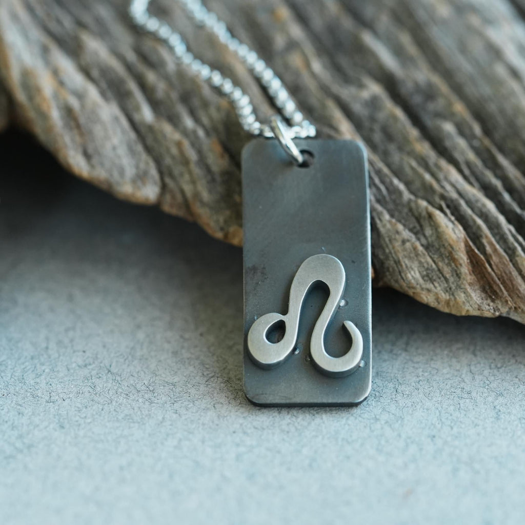 Leo zodiac necklace, rustic waterproof stainless steel pendant
