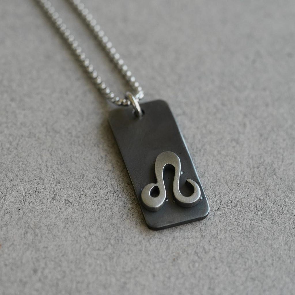 Leo zodiac necklace, rustic waterproof stainless steel pendant