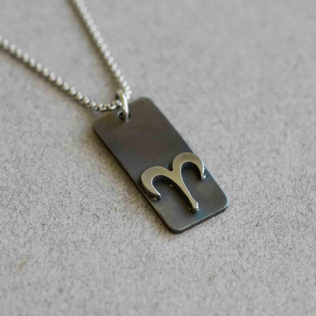 Aries zodiac necklace, rustic waterproof stainless steel pendant