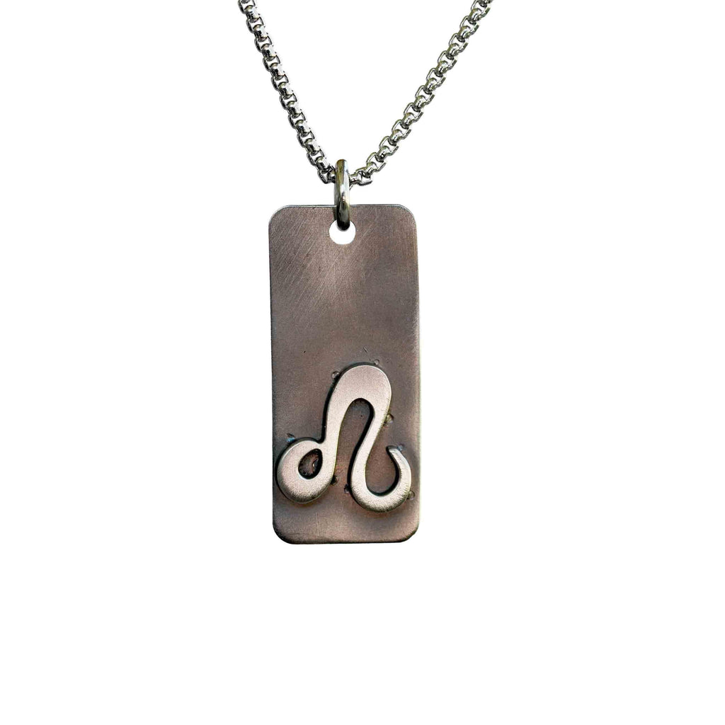 Leo zodiac necklace, rustic waterproof stainless steel pendant